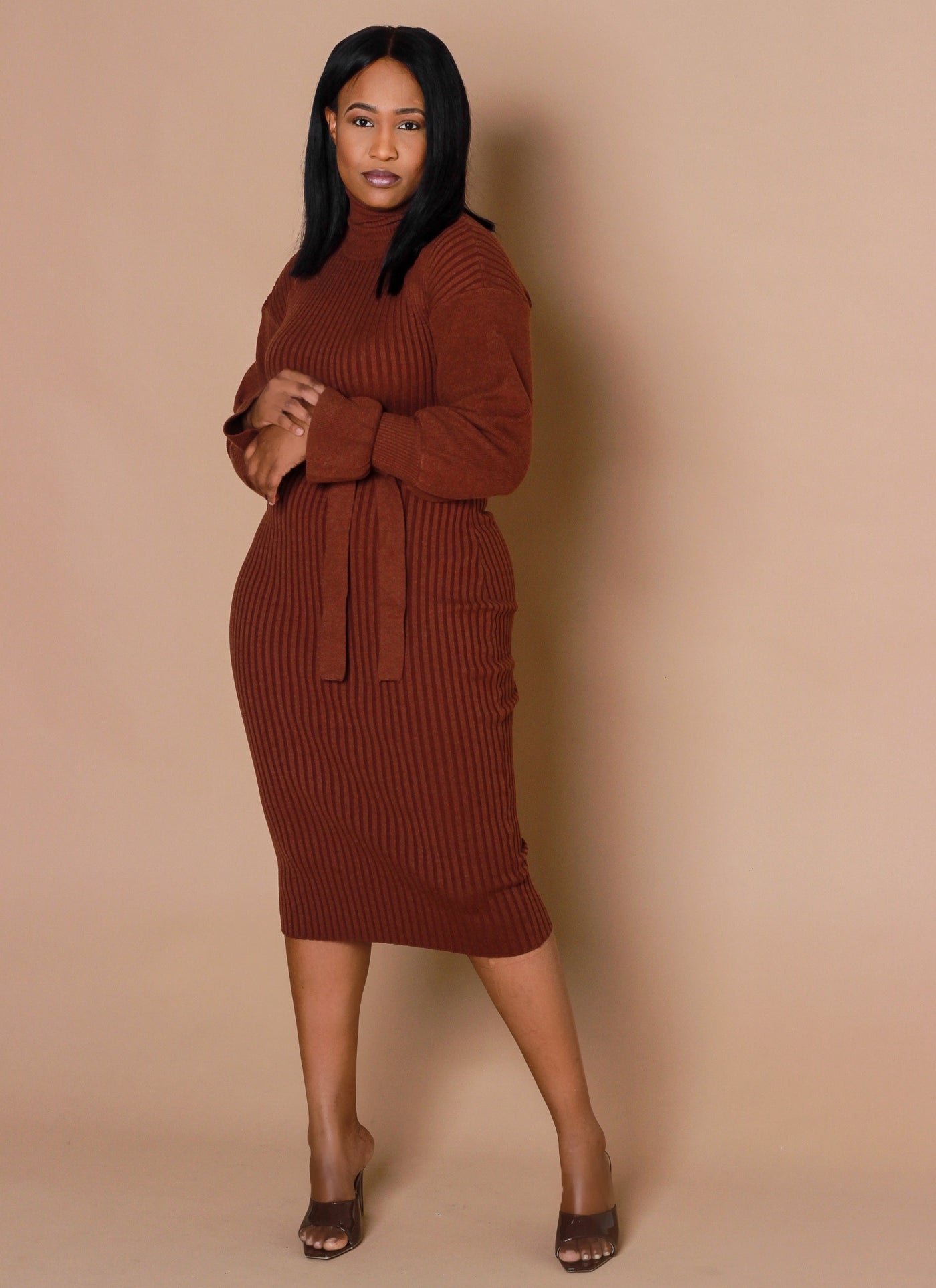 Luxe Sweater Dress- Brown