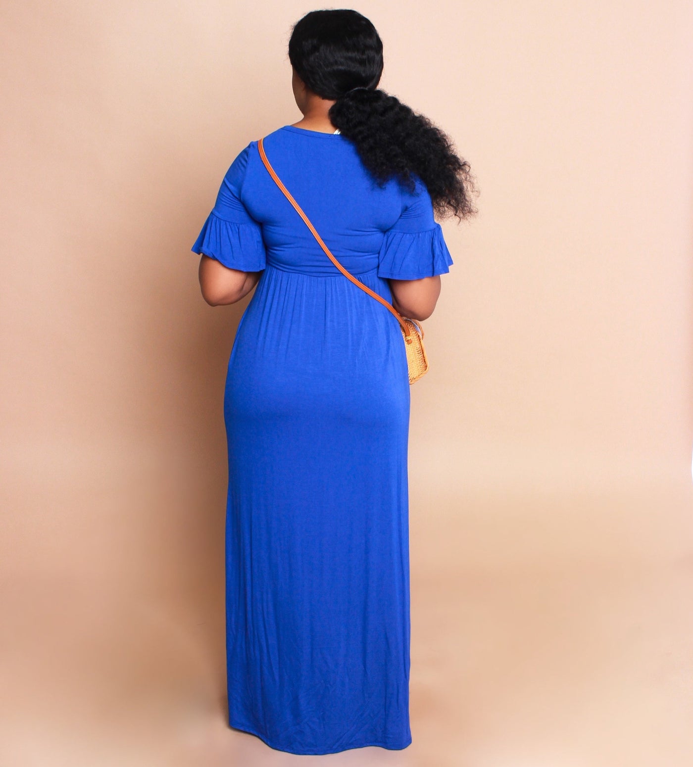Trumpet Sleeve Dress- Royal Blue