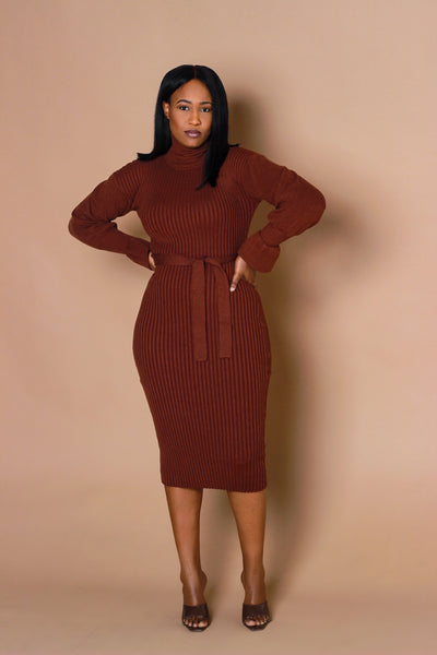 Luxe Sweater Dress- Brown